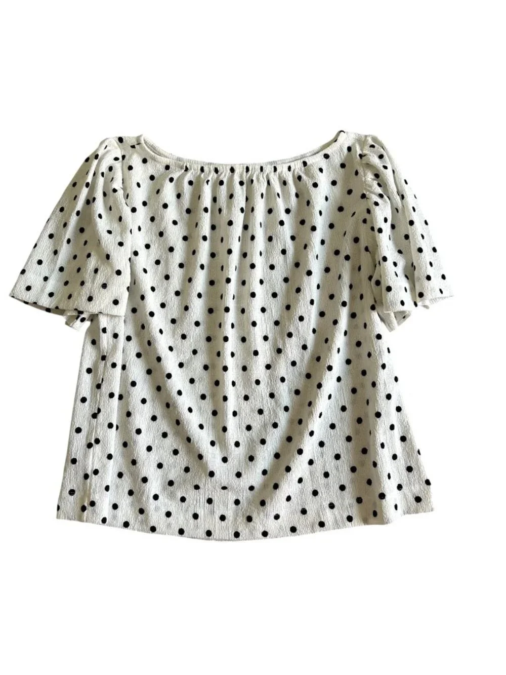 NWT Loft Women's Sz Medium Dotted Flutter Sleeve Boatneck Top Textured